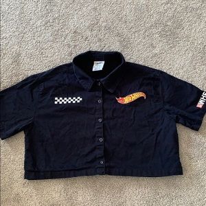 H&M button-up crop top with HotWheels theme